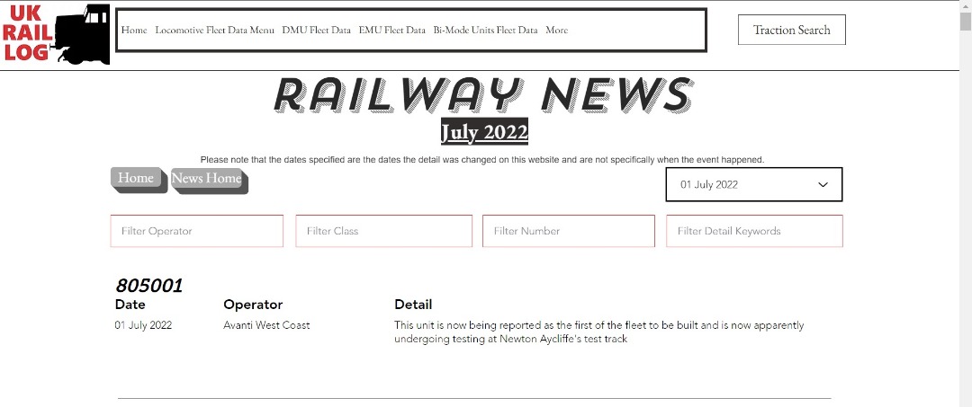 UK Rail Log on Train Siding: Todays stock update is now available in Railway News including more Class 455's to scrap, new colours for a Class 66, the end
for more...