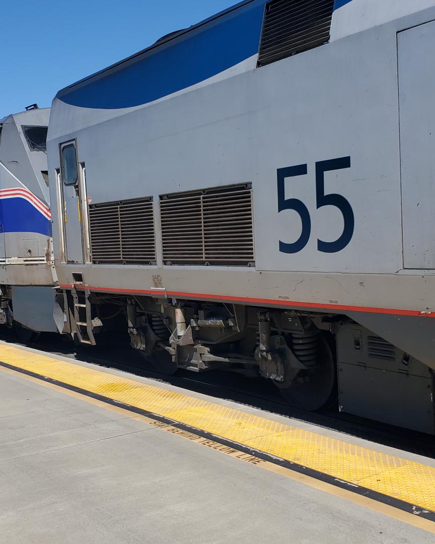Stanswitek on Train Siding: AMTK P42DC #55, which had #184 and #60 (P42DC) at the tail end. Also AMTK F59PHI #2003, seen July 20th, 2022 at the Sacramento
Valley Rail...