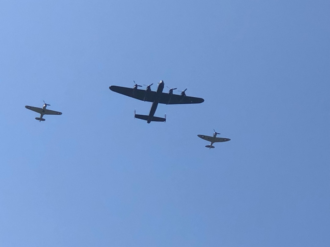 k unsworth on Train Siding: Unusual visitors to Bury Bolton Street........Spitfire, Hurricane and Lancaster of the BBMF Fly over on 27/05