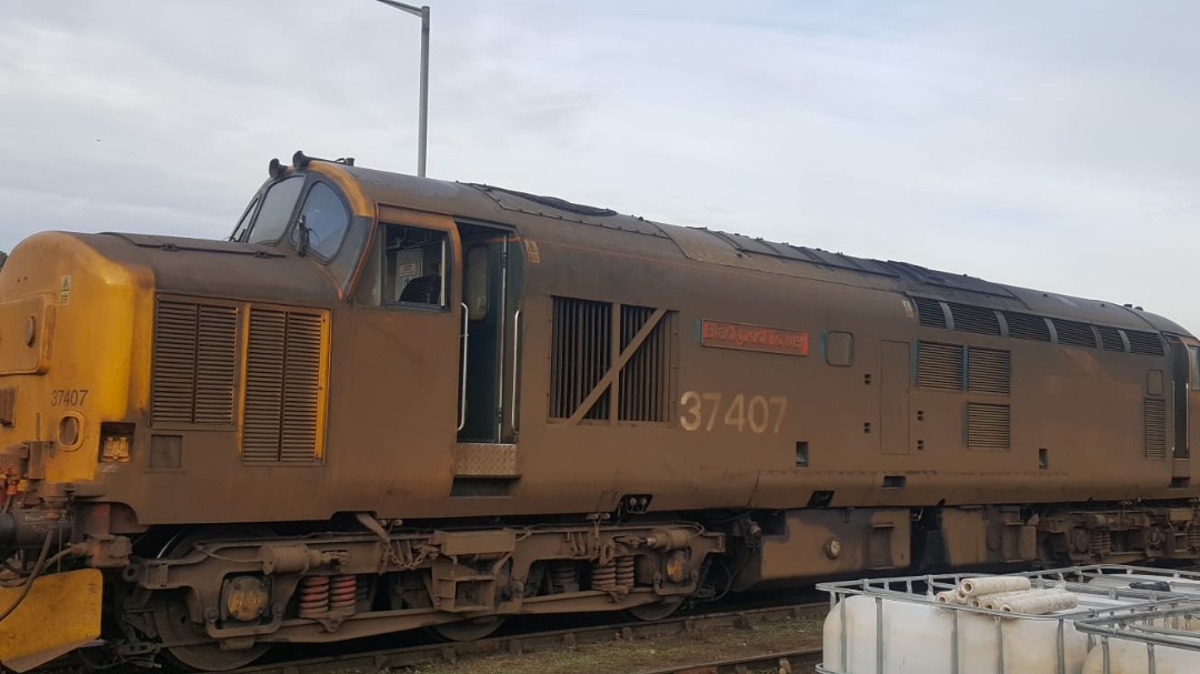 George on Train Siding: Direct Rail Services Class 37069, Class 68016 'Fearless' and an unidentified Class 66 sitting at Stowmarket DRS sidings in the
early morning...